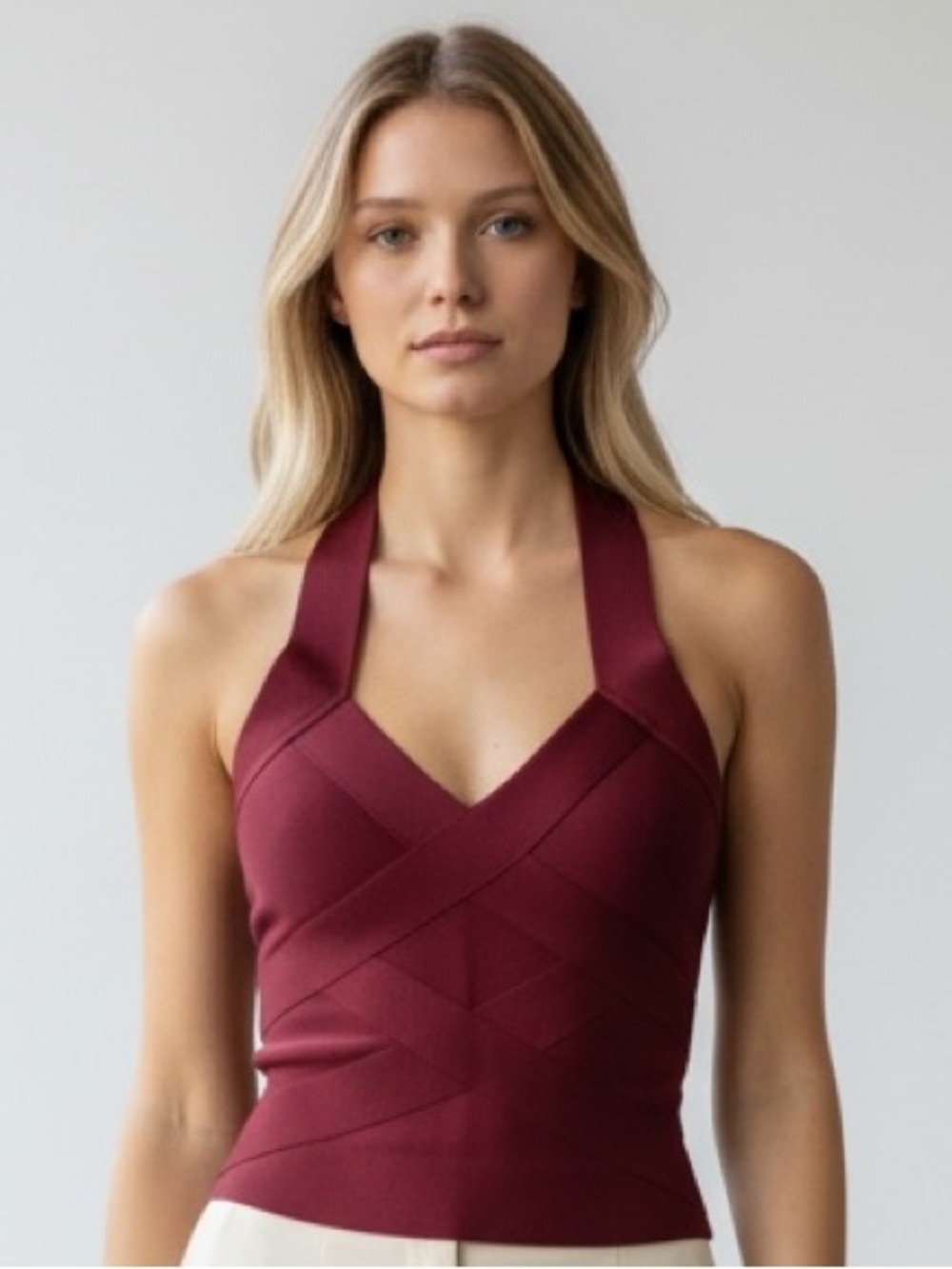 Venus Burgundy Bandage Halter Top Size Small